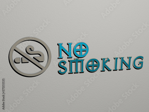 NO SMOKING icon and text on the wall - 3D illustration for background and cigarette
