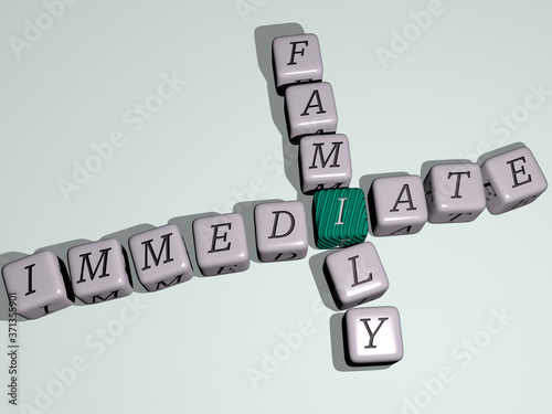 immediate family crossword by cubic dice letters - 3D illustration for action and act photo