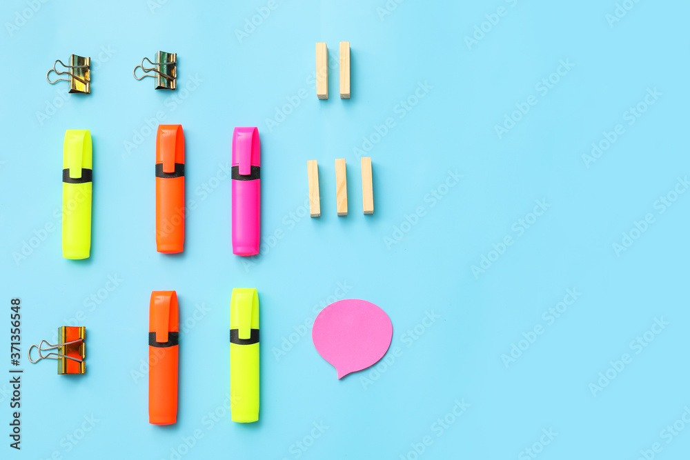 Composition with school stationery on color background Composition with school stationery on color background
