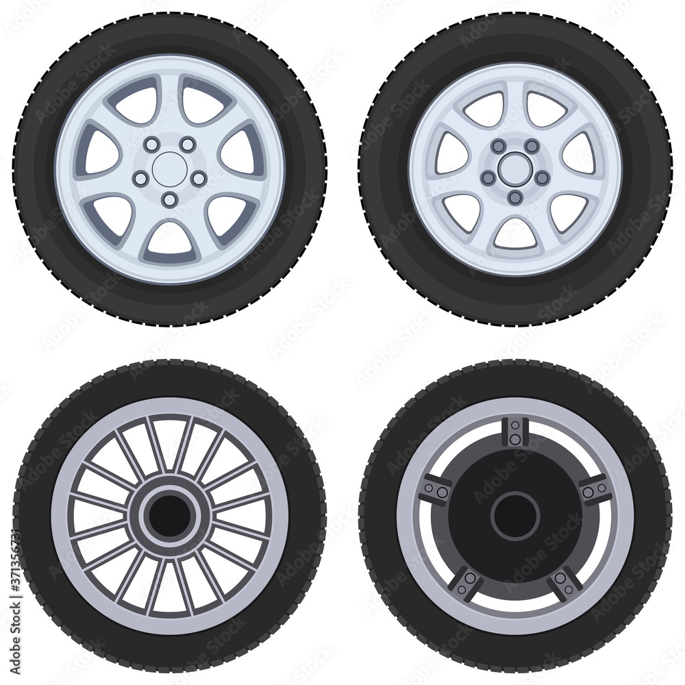 Vehicle wheel, icon set. Vector illustration on a white background. Vehicle wheel, icon set. Vector illustration on a white background.