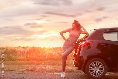 Young woman near car in cou...