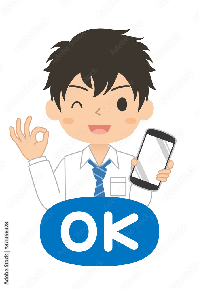 OKサインでスマホを持つ男の子のアイコン 高校生 中学生 イラスト OKサインでスマホを持つ男の子のアイコン 高校生 中学生 イラスト