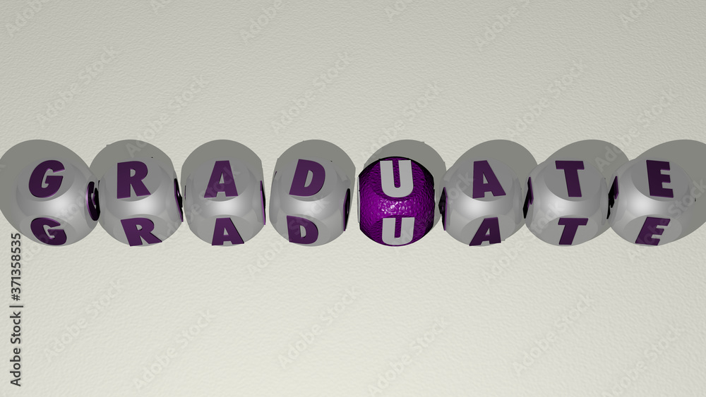 graduate text by cubic dice letters - 3D illustration for education and graduation graduate text by cubic dice letters - 3D illustration for education and graduation