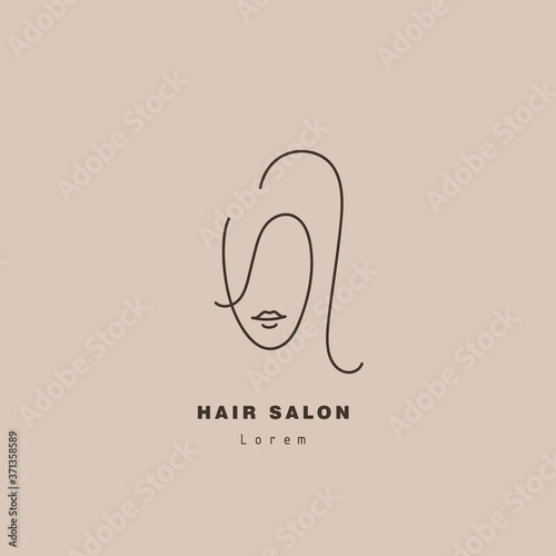 Vector minimal face, linear artistic logo. Social net, emblem for beauty studio and cosmetics - female portrait, woman with ponytail - badge for make up artist, fashion. T-shirt print