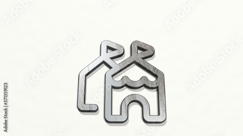 circus tents 3D icon on the wall - 3D illustration for background and carnival