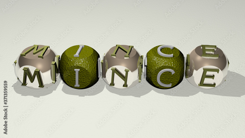 combination of MINCE built by cubic letters from the top perspective