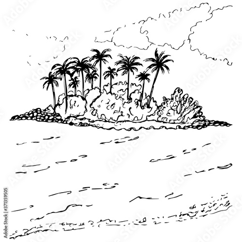 tropical or deserted island with palm tree doodle icon vector