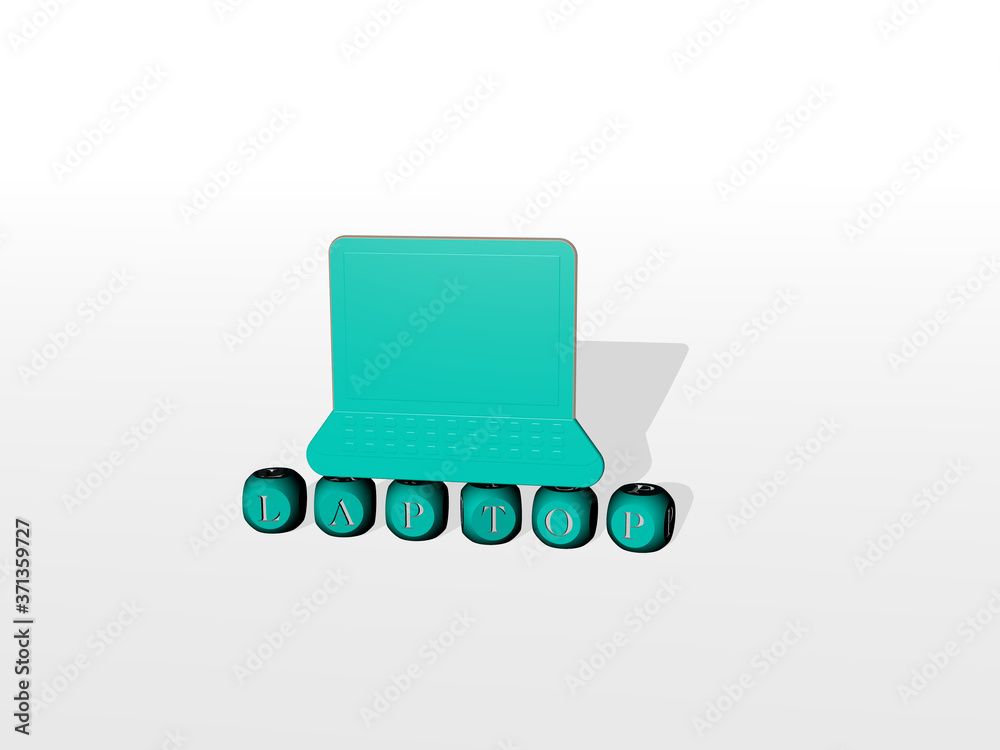 laptop cubic letters with 3D icon on the top - 3D illustration for computer and business laptop cubic letters with 3D icon on the top - 3D illustration for computer and business