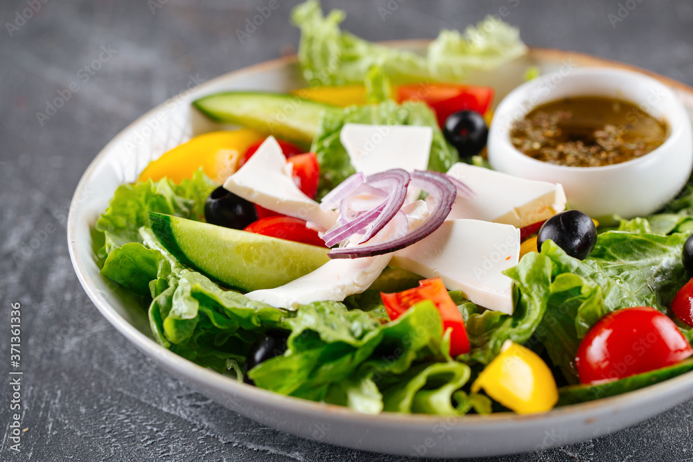 Greek salad with fresh vegetables cheese and olive Greek salad with fresh vegetables cheese and olive