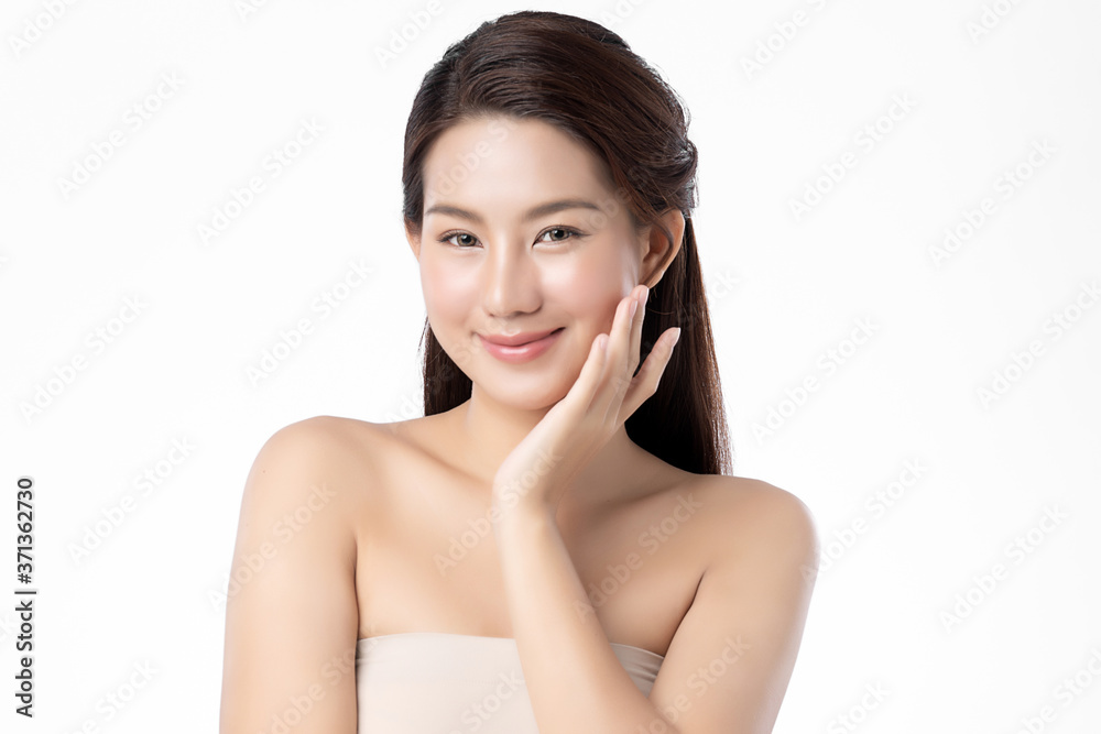 Beautiful Young asian Woman with Clean Fresh Skin, on white background, Face care, Facial treatment, Cosmetology, beauty and spa, Asian women portrait Beautiful Young asian Woman with Clean Fresh Skin, on white background, Face care, Facial treatment, Cosmetology, beauty and spa, Asian women portrait