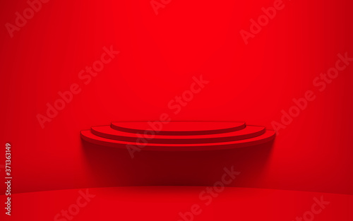 red showcase and spotlight in the red room