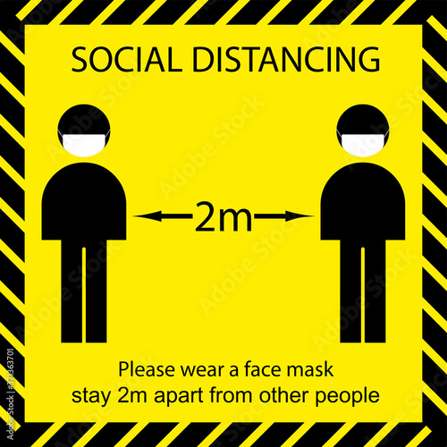 Icon people concept Social Distancing stay 2m apart from other people and wear a mask vector illustration