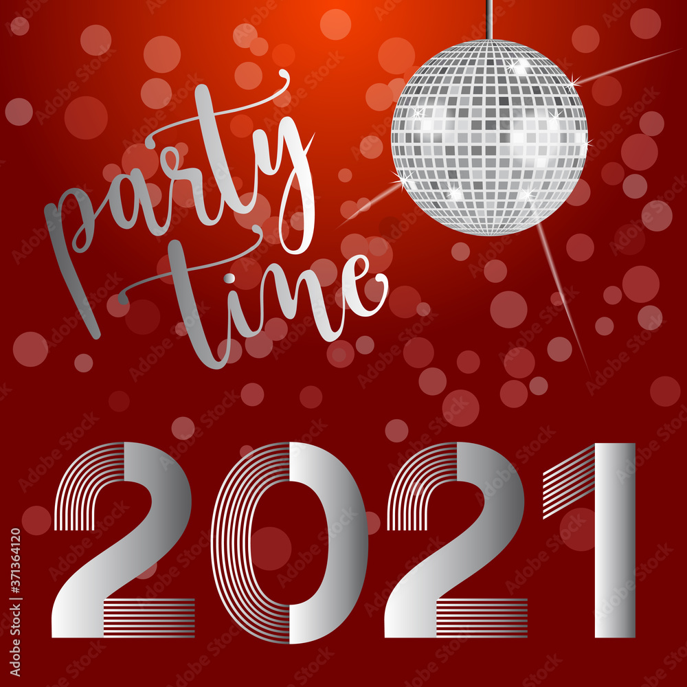 2021-Carte d’invitation rouge et argent, pour faire la fête le soir du nouvel an.