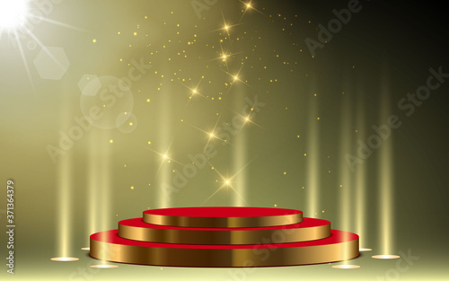 gold podium and red carpet with spotlight on the stage