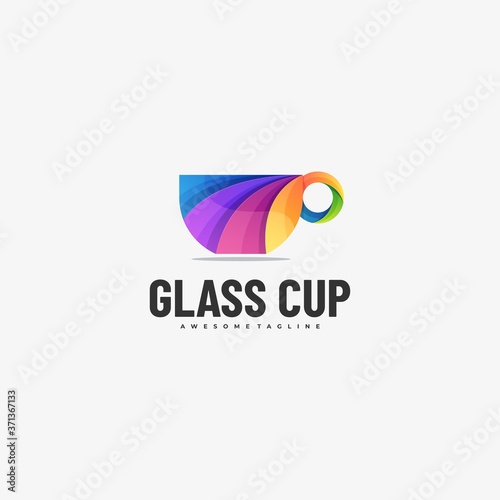 Vector Logo Illustration Glass Cup Gradient Colorful Style.