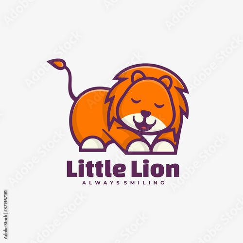 Vector Logo Illustration Little Lion Simple Mascot Style.