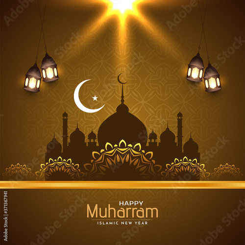 Happy Muharram Islamic background with mosque