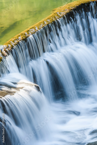 Close-up waterfall, Shifen Waterfall in New Taipei, Taiwan.