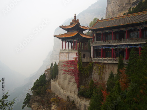 Mianshan Mountain the World Heritage Site, Many of Ancient Hanging Taoist Temples and caves. Pingyao Ancient City, Shanxi Province, China. 18th October 2018.