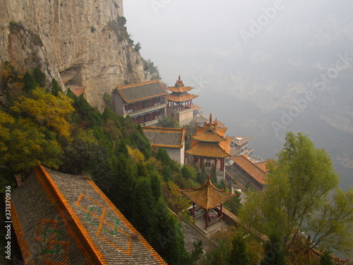 Mianshan Mountain the World Heritage Site, Many of Ancient Hanging Taoist Temples and caves. Pingyao Ancient City, Shanxi Province, China. 18th October 2018.