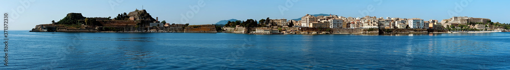 Stitched panorama to the Corfu island in Greece