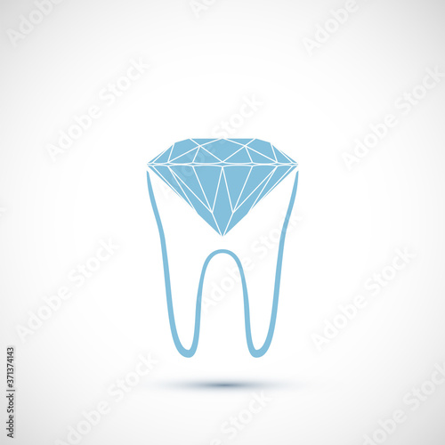 Human tooth with a faceted diamond. Vector icon