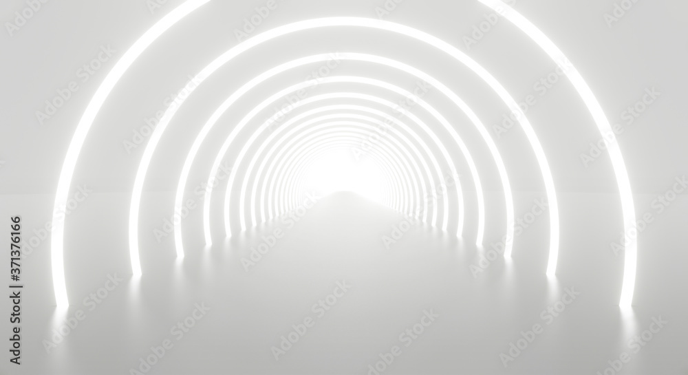 Abstract white light tunnel architecture background. 3d render. - obrazy, fototapety, plakaty 