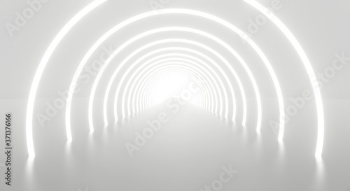 Abstract white light tunnel architecture background. 3d render. © yayha