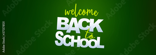 Welcome back to school. Education sale banner or header with lettering. Realistic 3d illustration.