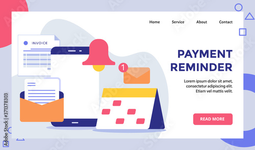 Payment reminder smartphone background of calendar email invoice campaign for web website home homepage landing page template banner with modern flat style