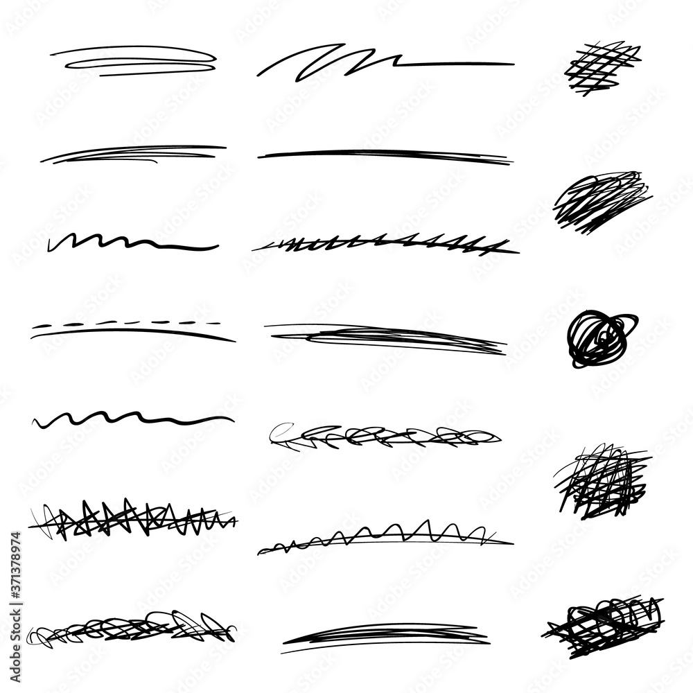 Set of handmade lines, brush lines, underlines, strikethrough, lattice