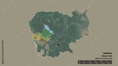 Location of Pouthisat, province of Cambodia,. Relief photo