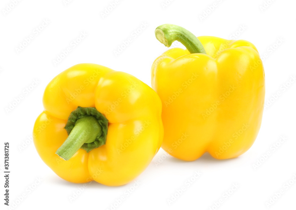 Ripe yellow bell peppers isolated on white Ripe yellow bell peppers isolated on white