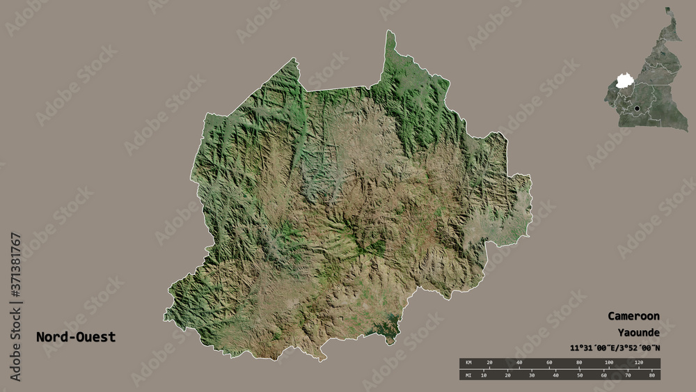 Nord-Ouest, region of Cameroon, zoomed. Satellite