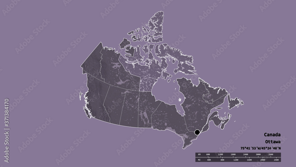 Location of Nunavut, territory of Canada,. Administrative