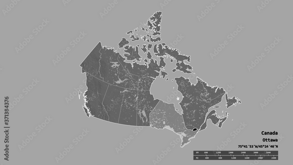 Location of Ontario, province of Canada,. Bilevel