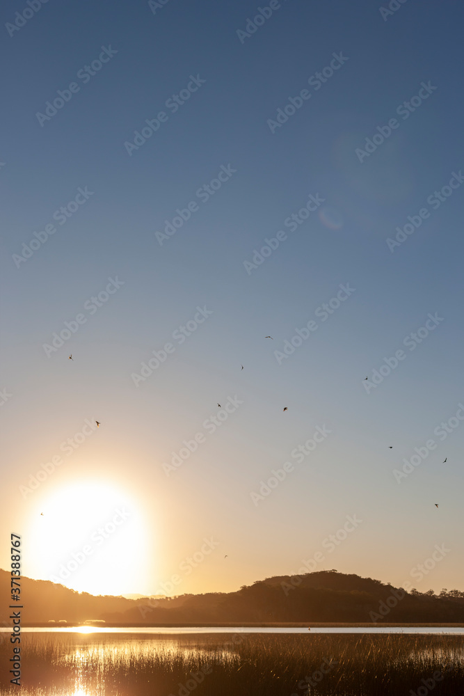 Sunrise over the calm lake