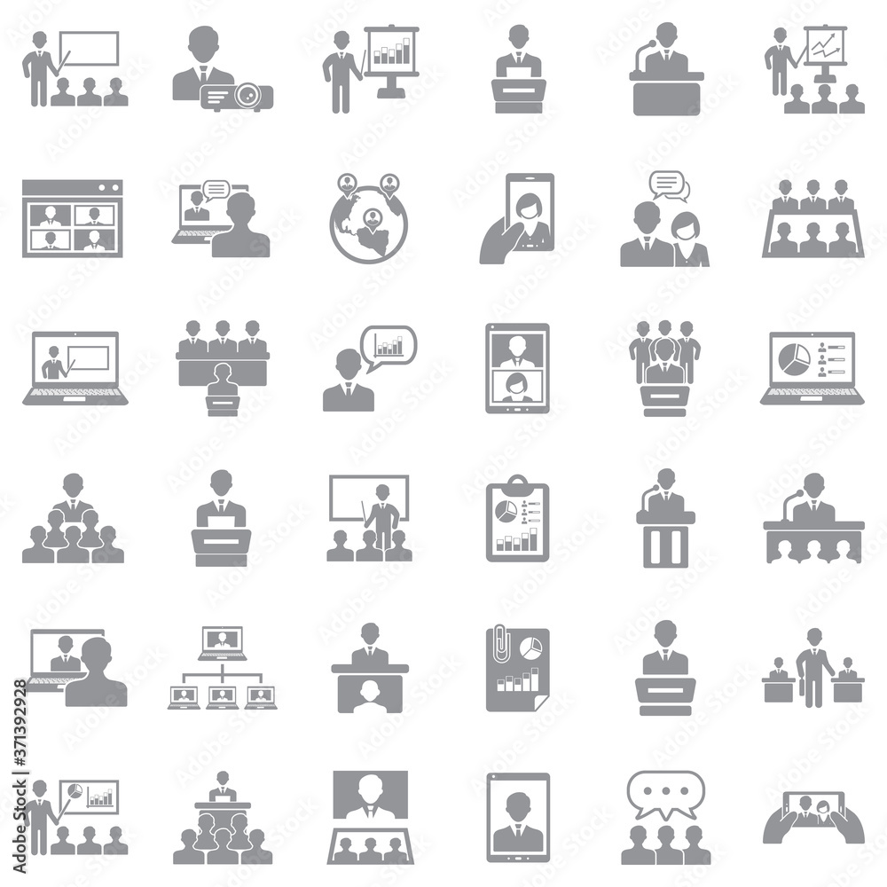 Business Presentation Icons. Gray Flat Design. Vector Illustration. Business Presentation Icons. Gray Flat Design. Vector Illustration.