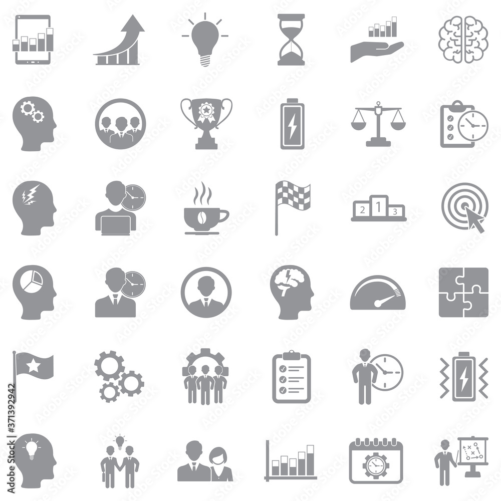 Business Productivity Icons. Gray Flat Design. Vector Illustration. Business Productivity Icons. Gray Flat Design. Vector Illustration.