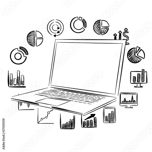 laptop pc with business icons