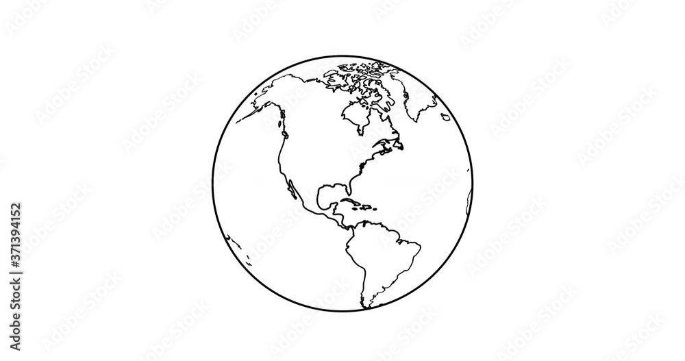 2d animation of globe planet earth in outline design 