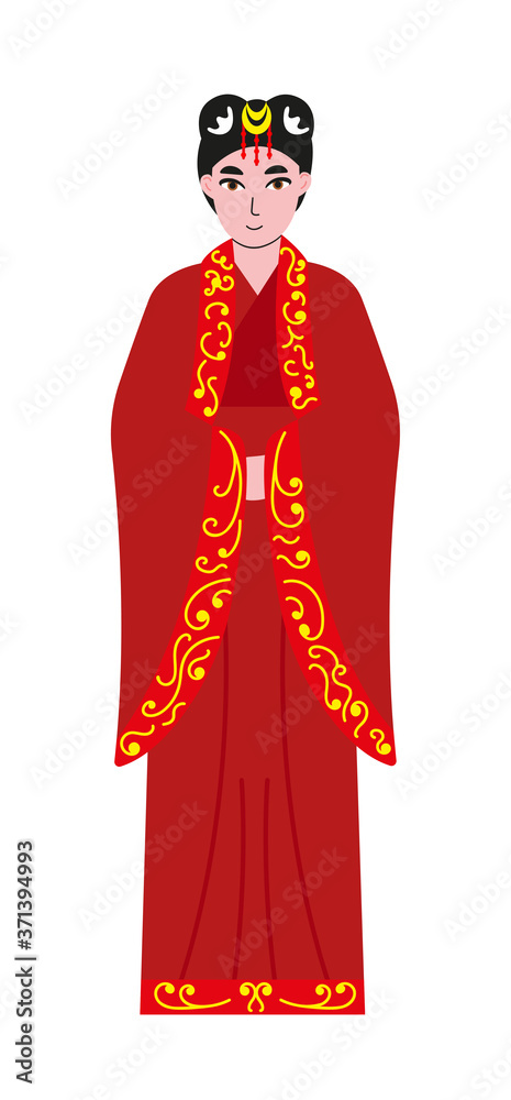 Chinese woman in national dress, traditional costume. Girl in ethnic clothes. China. Hand drawn character. Vector flat illustration Chinese woman in national dress, traditional costume. Girl in ethnic clothes. China. Hand drawn character. Vector flat illustration