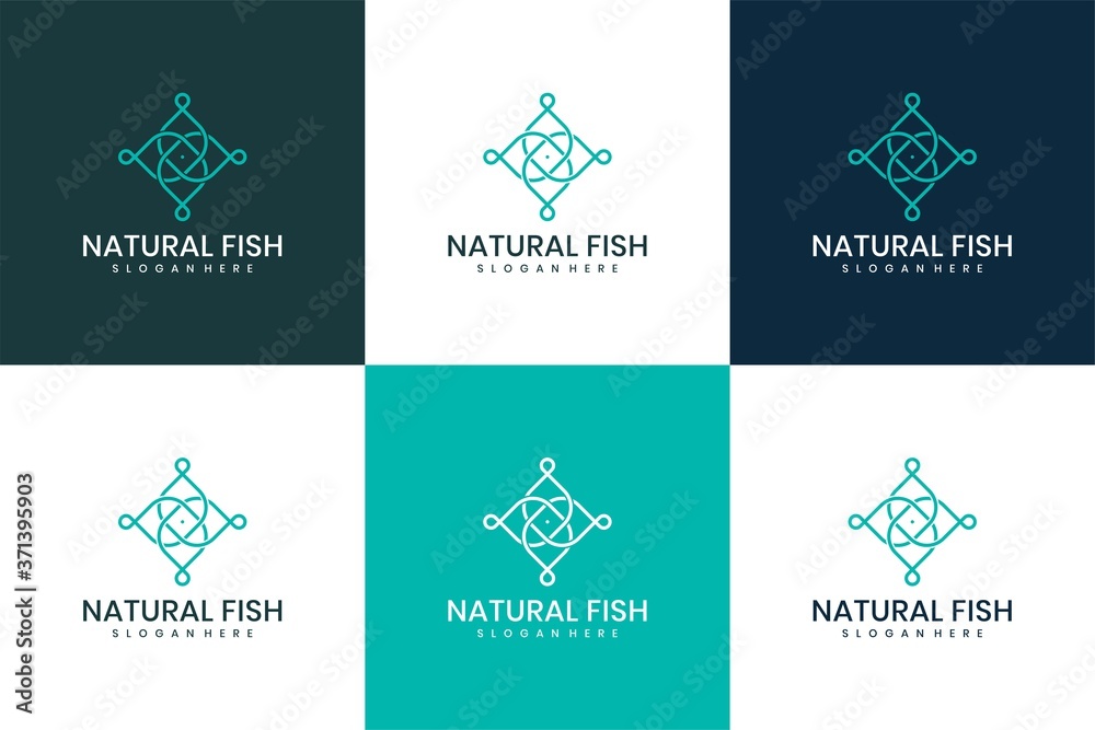 natural fish logo icon vector design. Elegant premium linear vector logo type symbol.