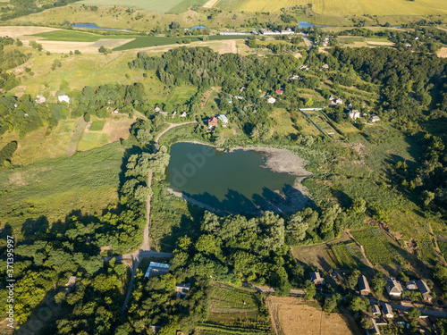 Aerial drone view. Ukrainian rural landscape.
