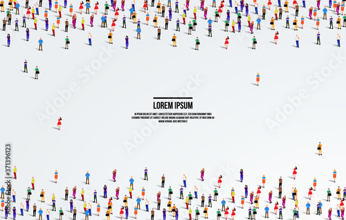 A large group of people on a white background. Aerial view of people crowd. vector Illustration.