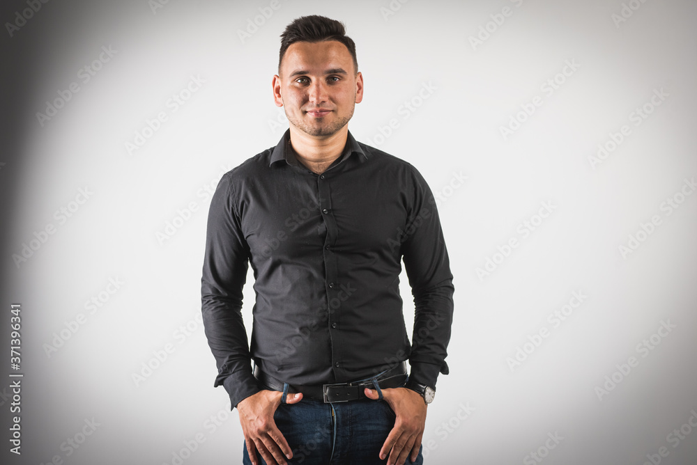 young emotional man shows hand gestures, isolated on a white background there is a place for the inscription text young emotional man shows hand gestures, isolated on a white background there is a place for the inscription text