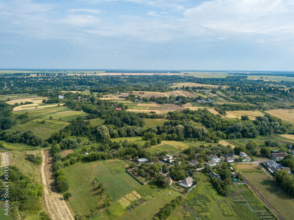 Fototapeta premium Aerial drone view. Ukrainian rural landscape.