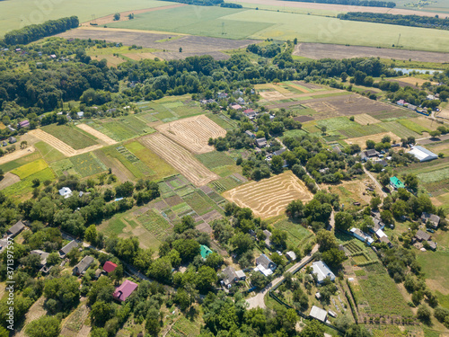 Aerial drone view. Ukrainian rural landscape.