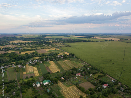 Aerial drone view. Ukrainian rural landscape.