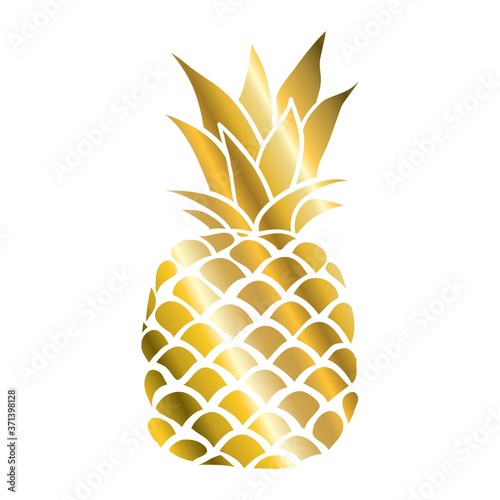 Pineapple gold icon. Tropical fruit, isolated on white background. Symbol of food, sweet, exotic and summer, vitamin, healthy. Nature logo. 3D concept. Design element Vector illustration
